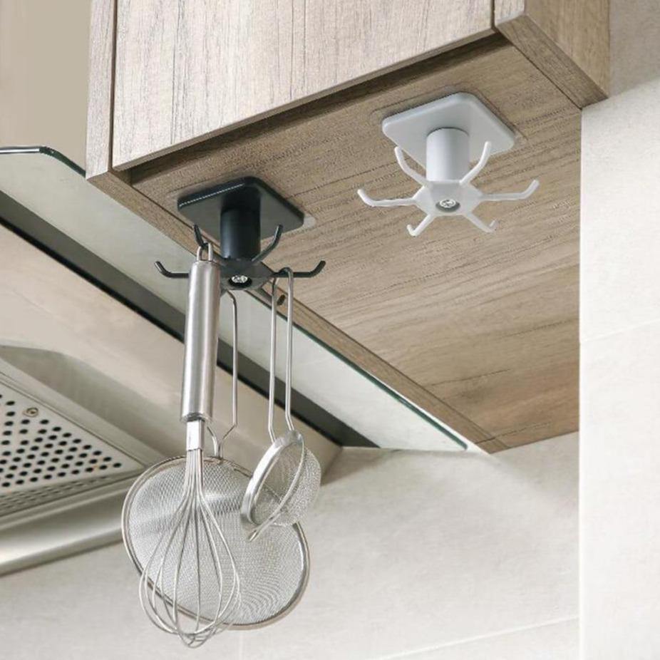 Under-Cabinet Spinning Kitchen Utensil Storage 6-Hook Hanger