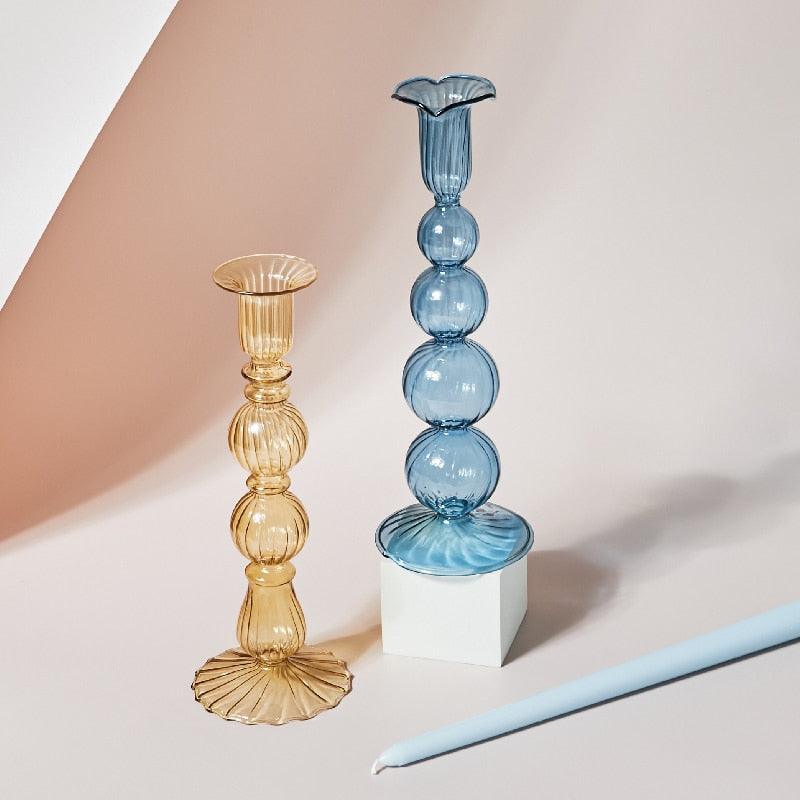 Fleur Pastel Glass Candlestick Holders